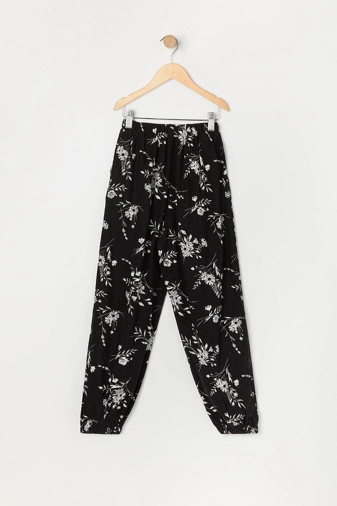 Girls Linen Floral Print Jogger