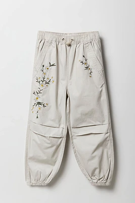 Pantalon parachute avec motif fleuri brodé pour fille