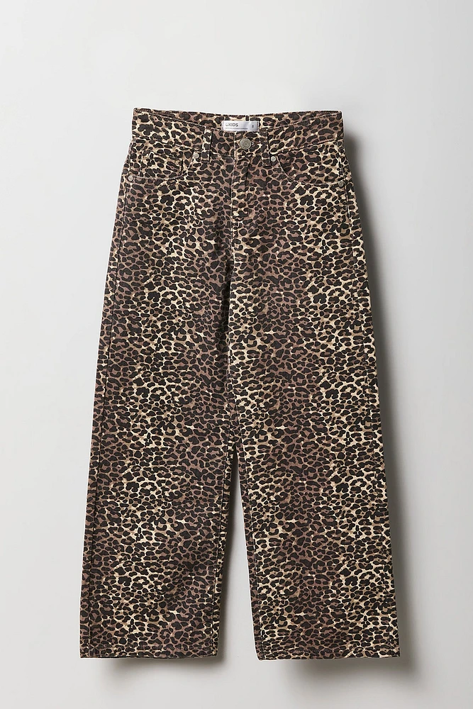 Girls Cheetah Print Wide Leg Jean