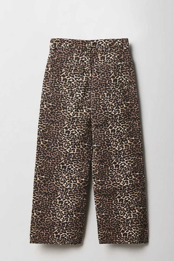 Girls Cheetah Print Wide Leg Jean