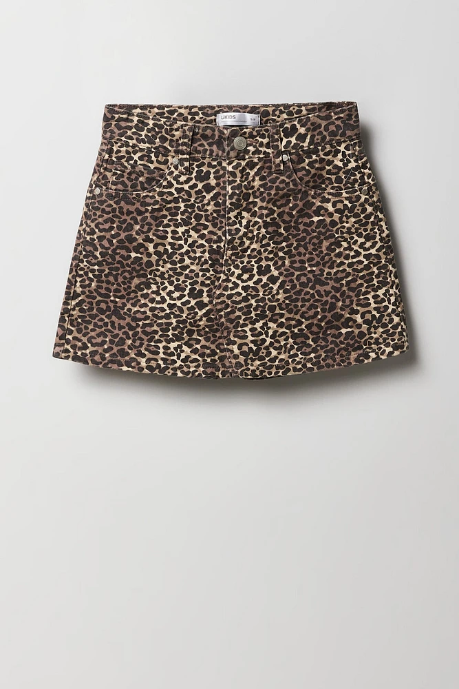 Jupe-short en denim avec motif guépard pour fille