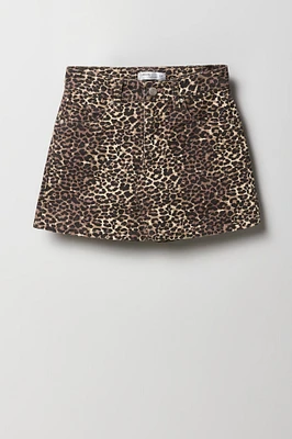 Girls Cheetah Denim Skort