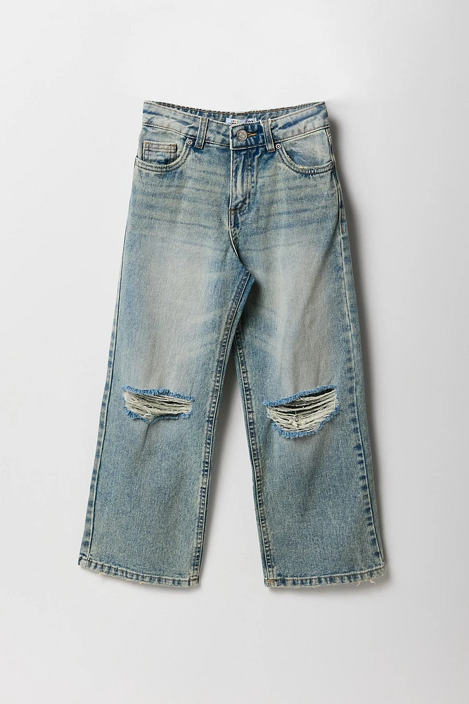 Girls Distressed Wide Leg Jean