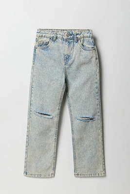 Girls Acid Wash Distressed Straight Leg Jean