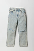 Girls Acid Wash Distressed Straight Leg Jean