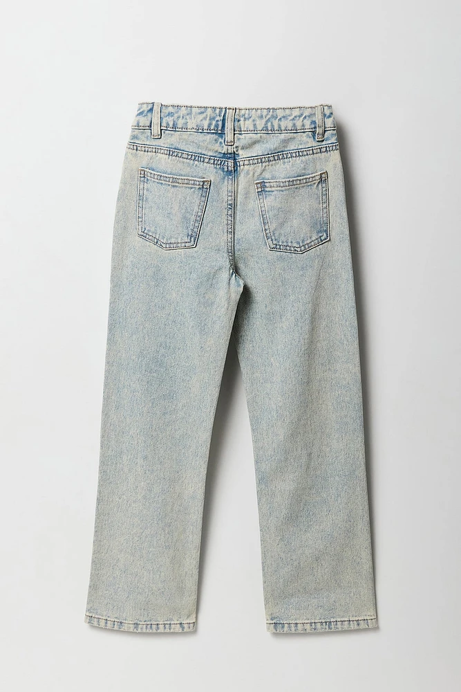 Girls Acid Wash Distressed Straight Leg Jean