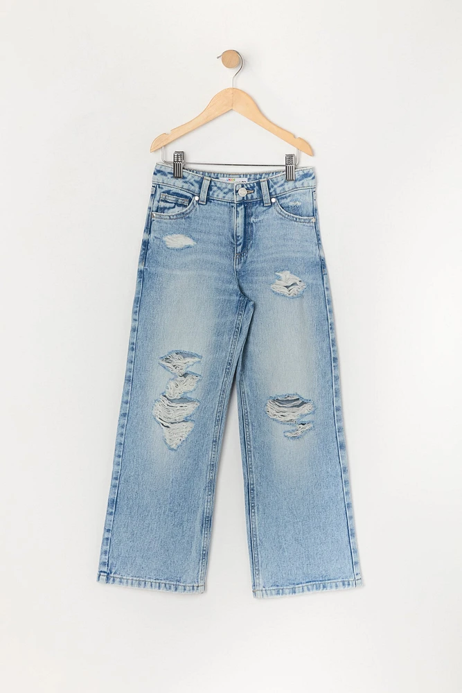 Girls Distressed Wide Leg Jean