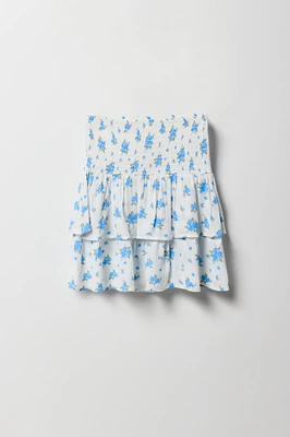 Girls Floral Smocked Tiered Skort