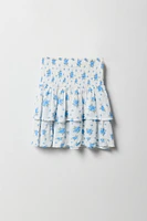 Jupe-short volantée smockée fleurie pour fille