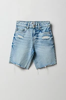 Girl Mid Rise Distressed Raw Hem Jort