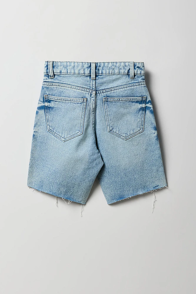 Girl Mid Rise Distressed Raw Hem Jort