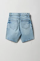 Girl Mid Rise Distressed Raw Hem Jort