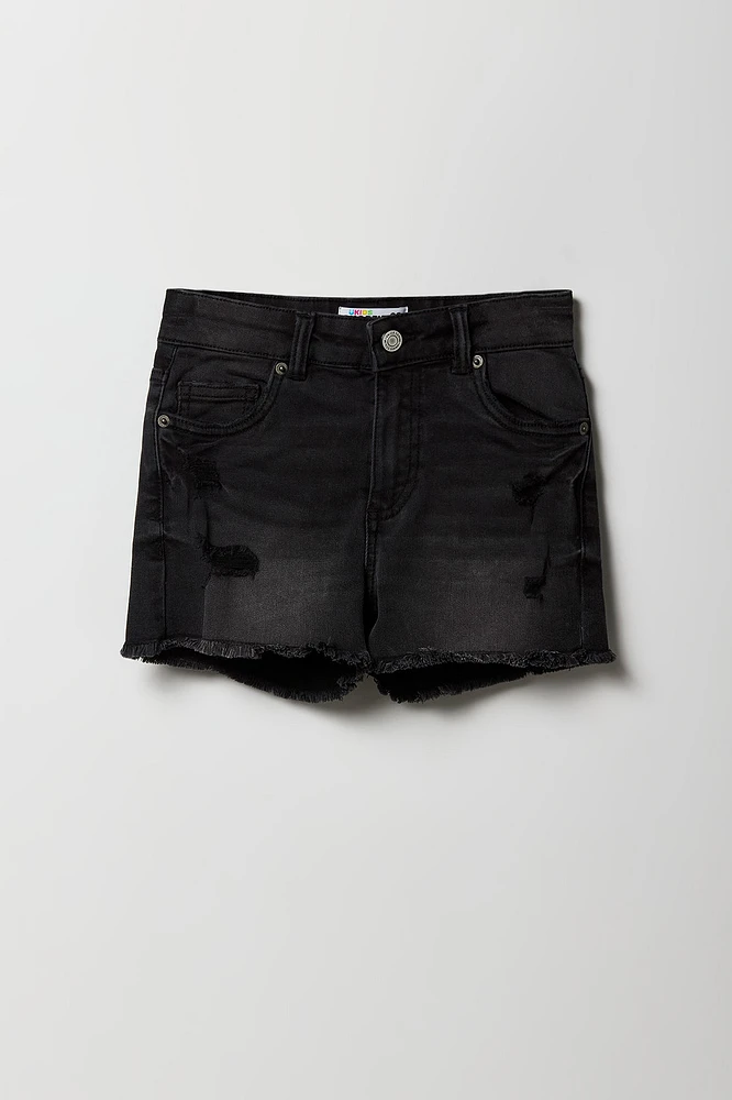 Girls Distressed Denim Mid Rise Shortie