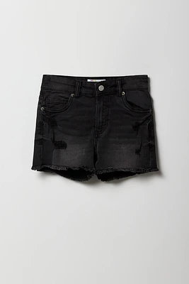 Girls Distressed Denim Mid Rise Shortie