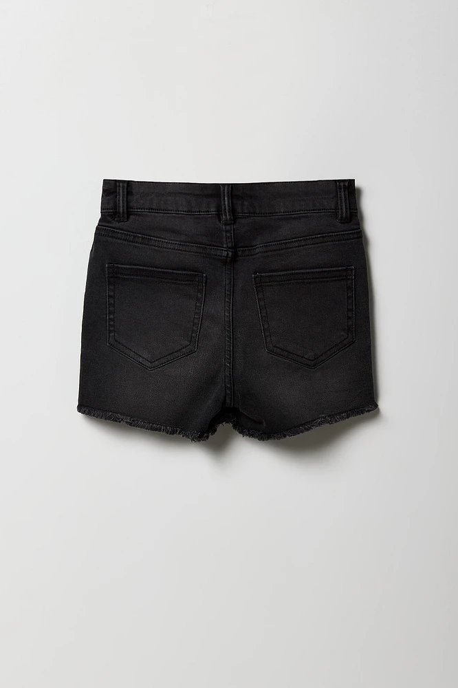 Girls Distressed Denim Mid Rise Shortie