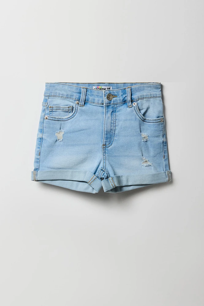 Short court mi-taille en denim d'aspect usé pour fille