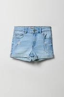 Short court mi-taille en denim d'aspect usé pour fille