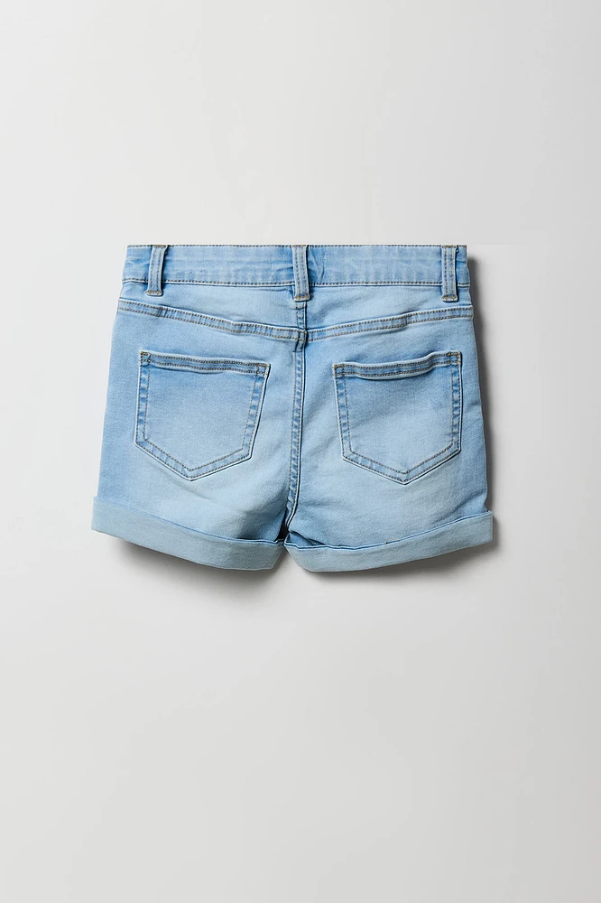 Short court mi-taille en denim d'aspect usé pour fille