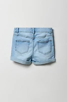 Short court mi-taille en denim d'aspect usé pour fille