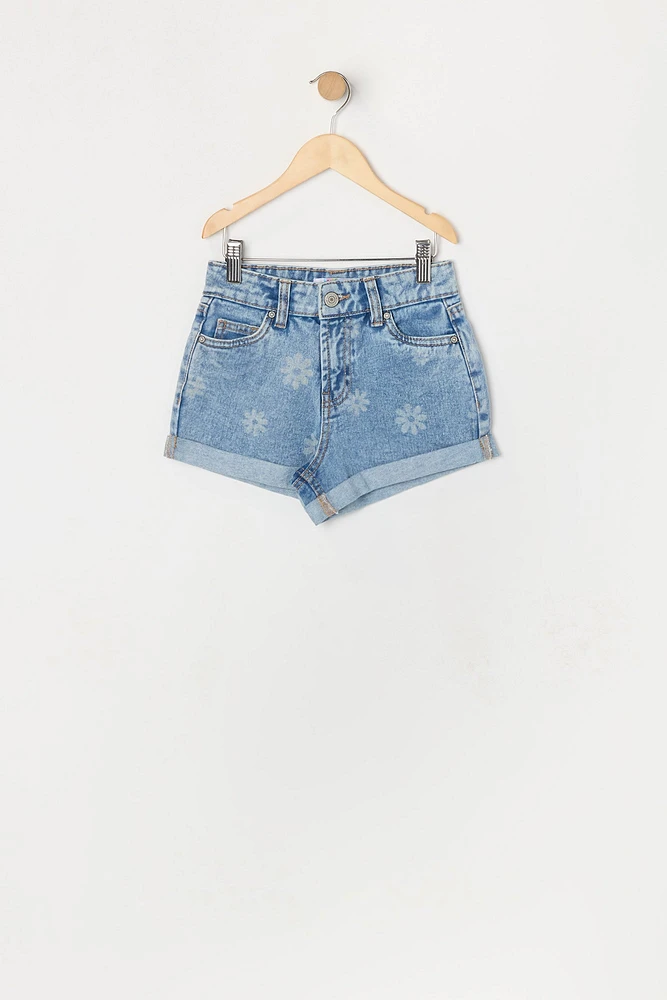 Girls Daisy Print Denim Mom Short