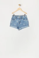 Girls Daisy Print Denim Mom Short