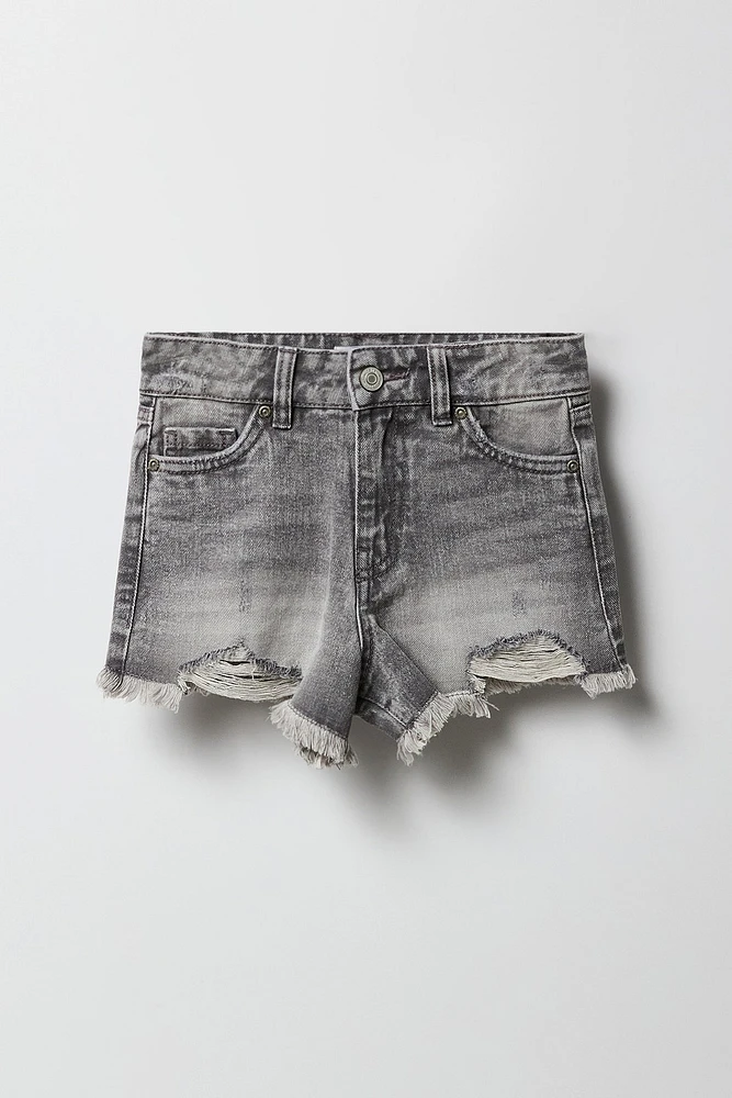 Short de plage d'aspect usé à taille haute pour fille