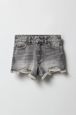 Short de plage d'aspect usé à taille haute pour fille