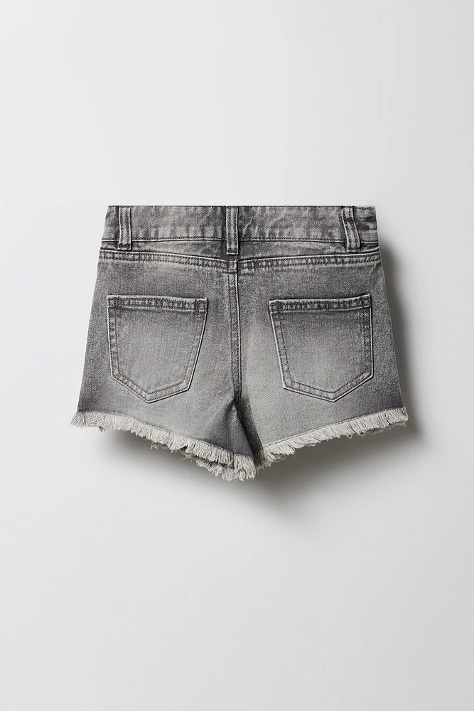 Short de plage d'aspect usé à taille haute pour fille