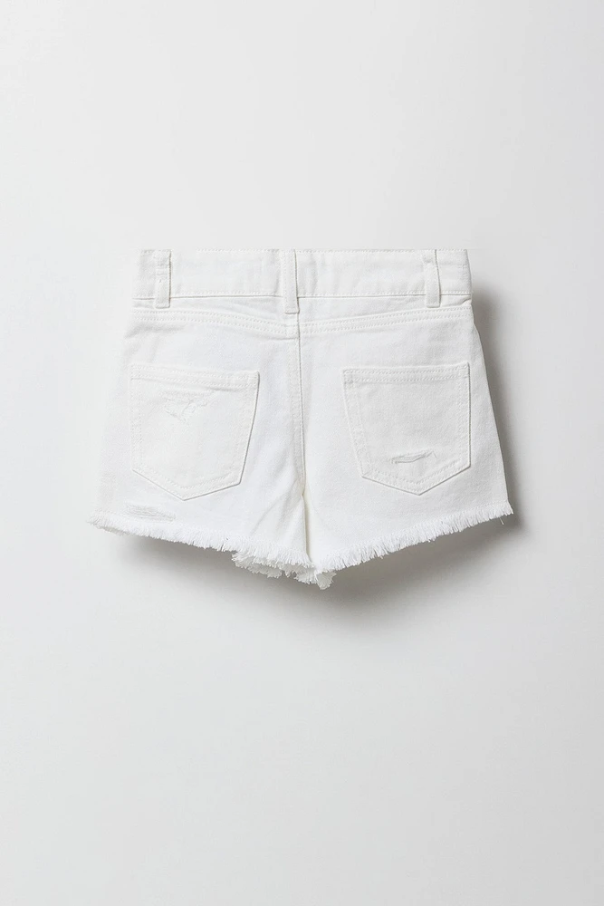 Short de plage d'aspect usé à taille haute pour fille