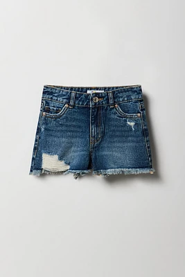 Short de plage d'aspect usé à taille haute pour fille