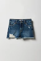 Short de plage d'aspect usé à taille haute pour fille