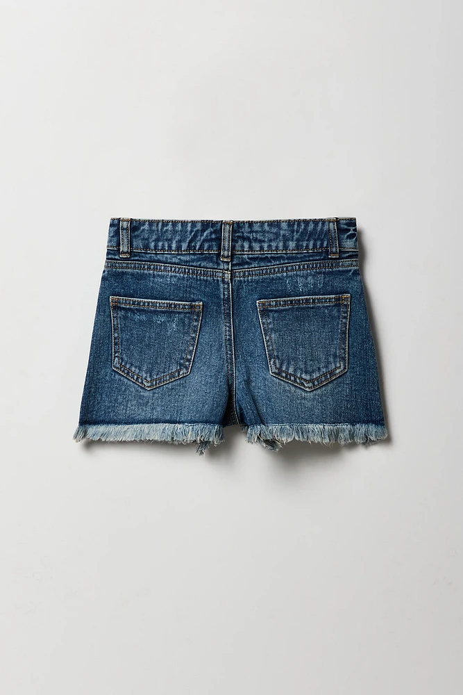 Short de plage d'aspect usé à taille haute pour fille