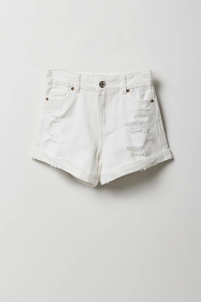 Short « mom » d'aspect usé à taille haute pour fille