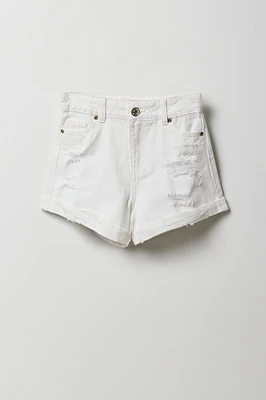 Short « mom » d'aspect usé à taille haute pour fille