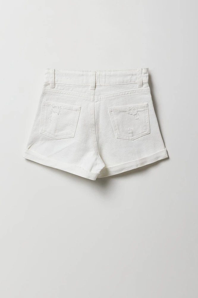 Short « mom » d'aspect usé à taille haute pour fille