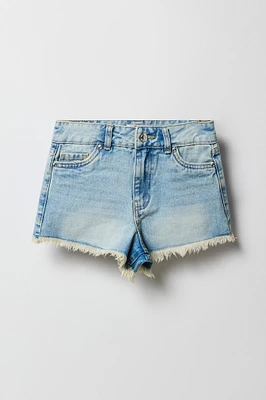 Short de plage à taille hauteavec ourlet frangé pour fille