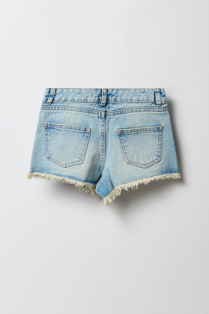 Short de plage à taille hauteavec ourlet frangé pour fille