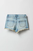 Short de plage à taille hauteavec ourlet frangé pour fille