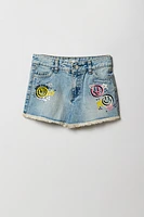 Girls Smiley Graphic High Rise Denim Short