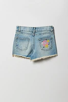 Short en denim à taille haute avec imprimé Smiley pour fille
