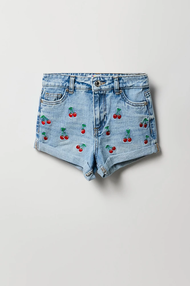 Short « mom » à taille haute avec motif brodé Cerise