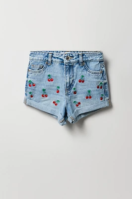 Short « mom » à taille haute avec motif brodé Cerise