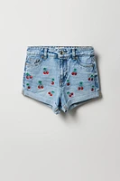 Short « mom » à taille haute avec motif brodé Cerise