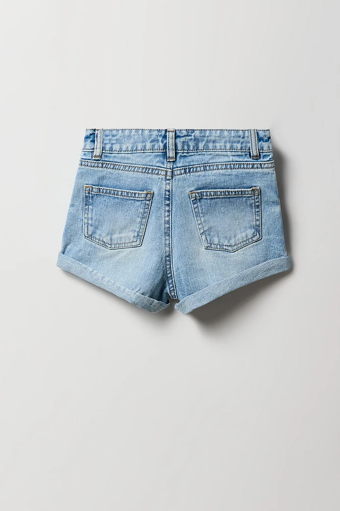 Short « mom » à taille haute avec motif brodé Cerise