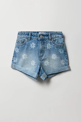 Short « mom » à taille haute avec motif brodé Marguerite