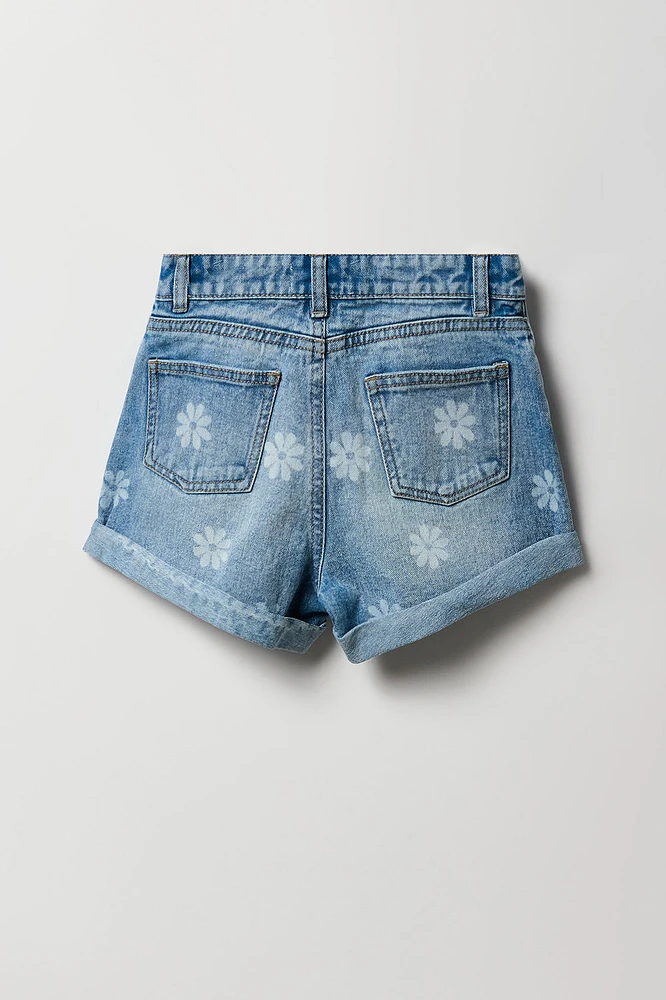 Short « mom » à taille haute avec motif brodé Marguerite