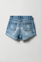 Short « mom » à taille haute avec motif brodé Marguerite