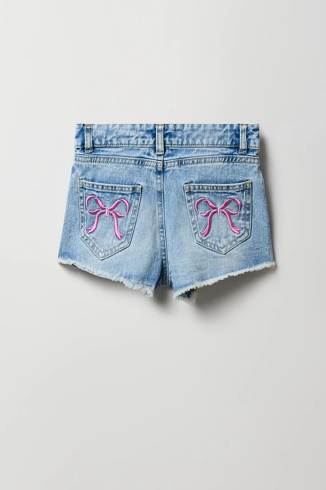 Girls Bow Embroidered High Rise Beach Short