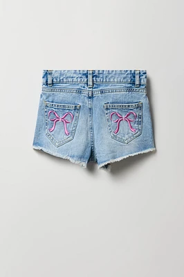 Girls Bow Embroidered High Rise Beach Short