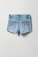 Girls Bow Embroidered High Rise Beach Short